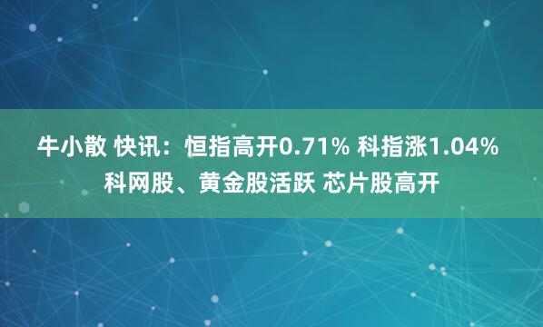 牛小散 快讯:恒指高开0.71% 科指涨1.04% 科网股、黄金股活跃 芯片股高开